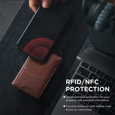 Men Leather wallet RFID Blocking Pop Up Aluminum Wallet with money clip